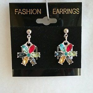 Womens multi color rhinestone flower post earrings